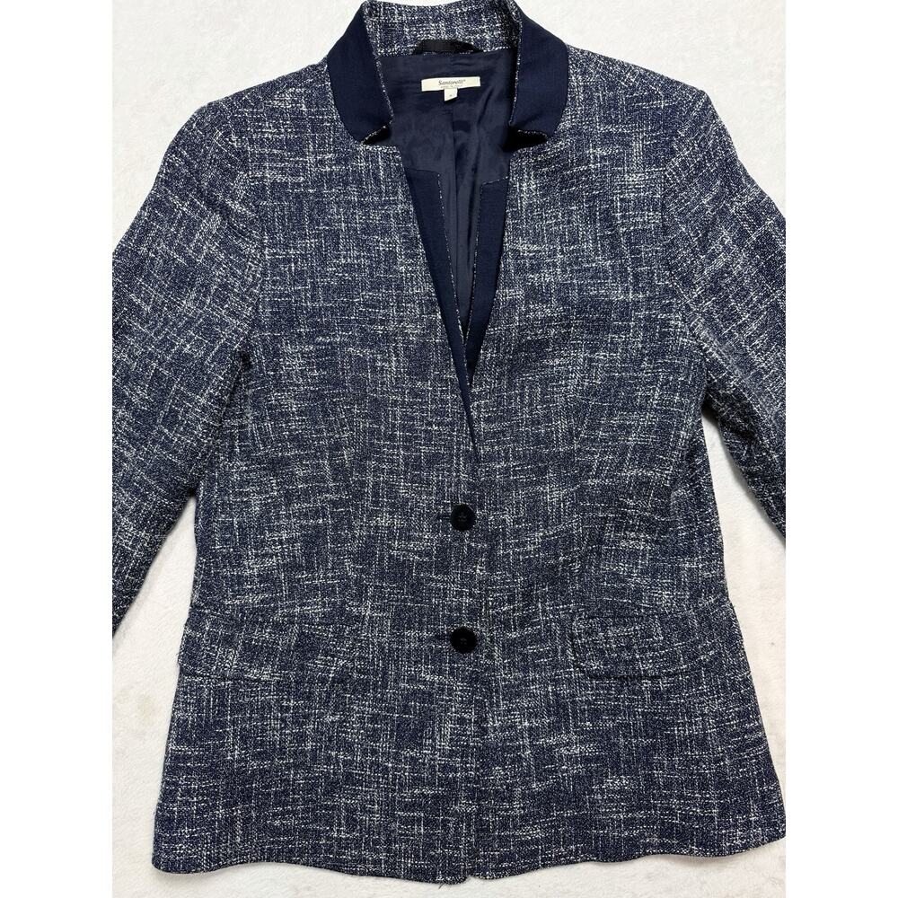 SANTORELLI Italy Blazer Sz 8 Navy White Tweed Coastal Prep Quiet Luxury Profess